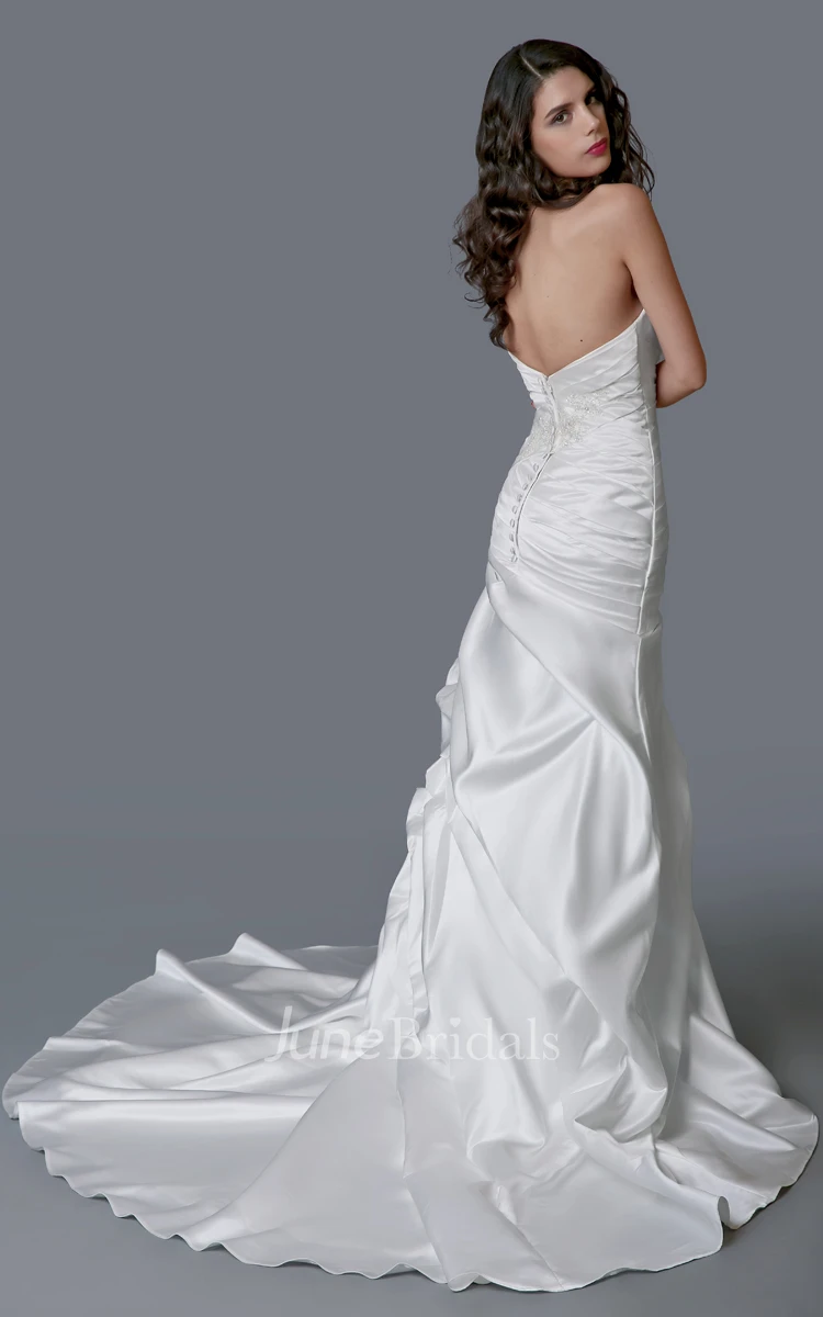 Feminine Satin Ruched Mermaid Dress With Beaded Waist