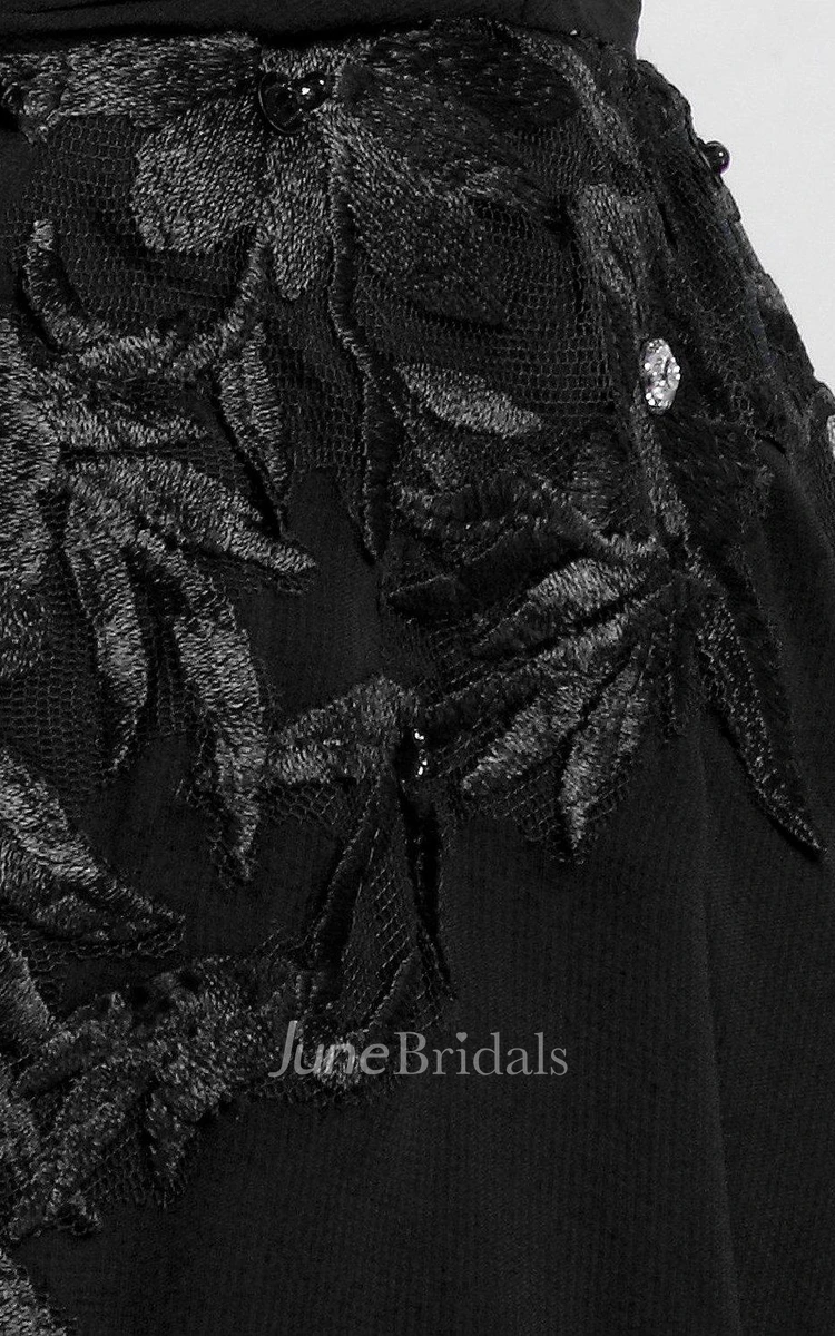 Cap-sleeved Gown With Leaf-like Appliques and Keyhole