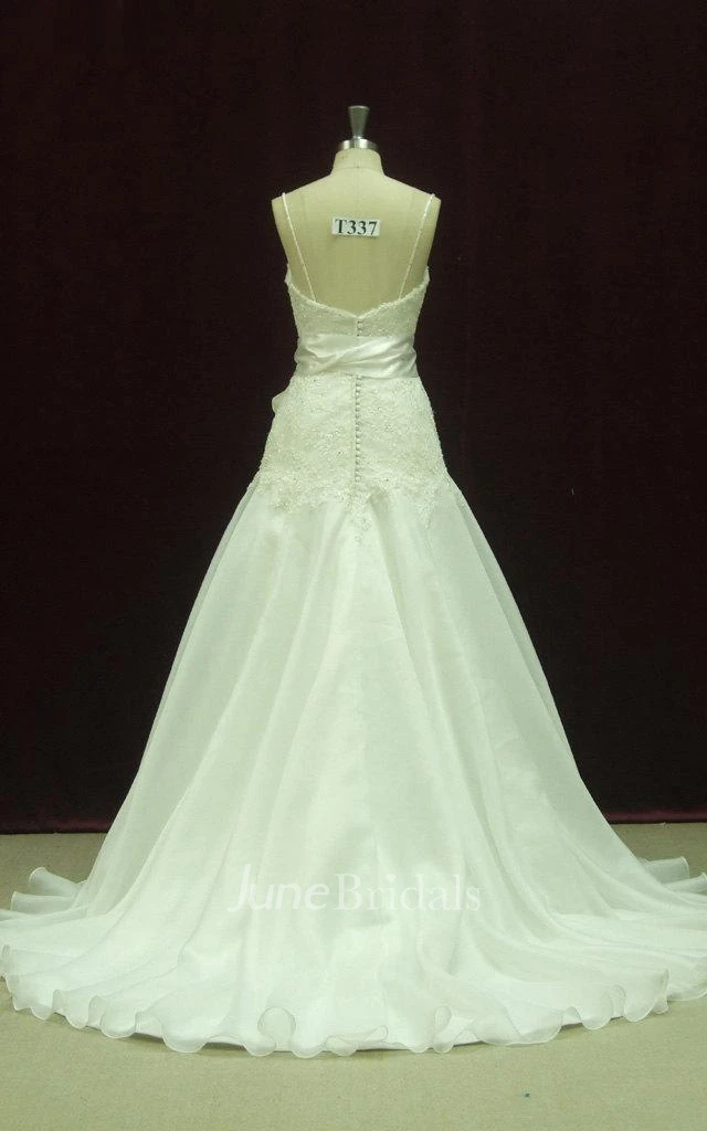 Spaghetti Strapped Lace Satin Weddig Dress