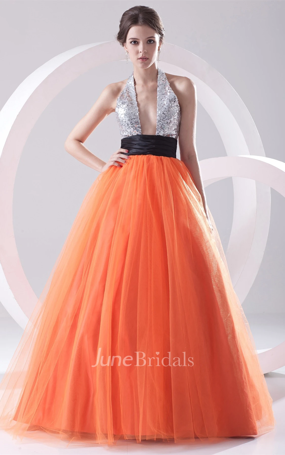 Chic Sleeveless A-Line Ball Gown with Sequined Top
