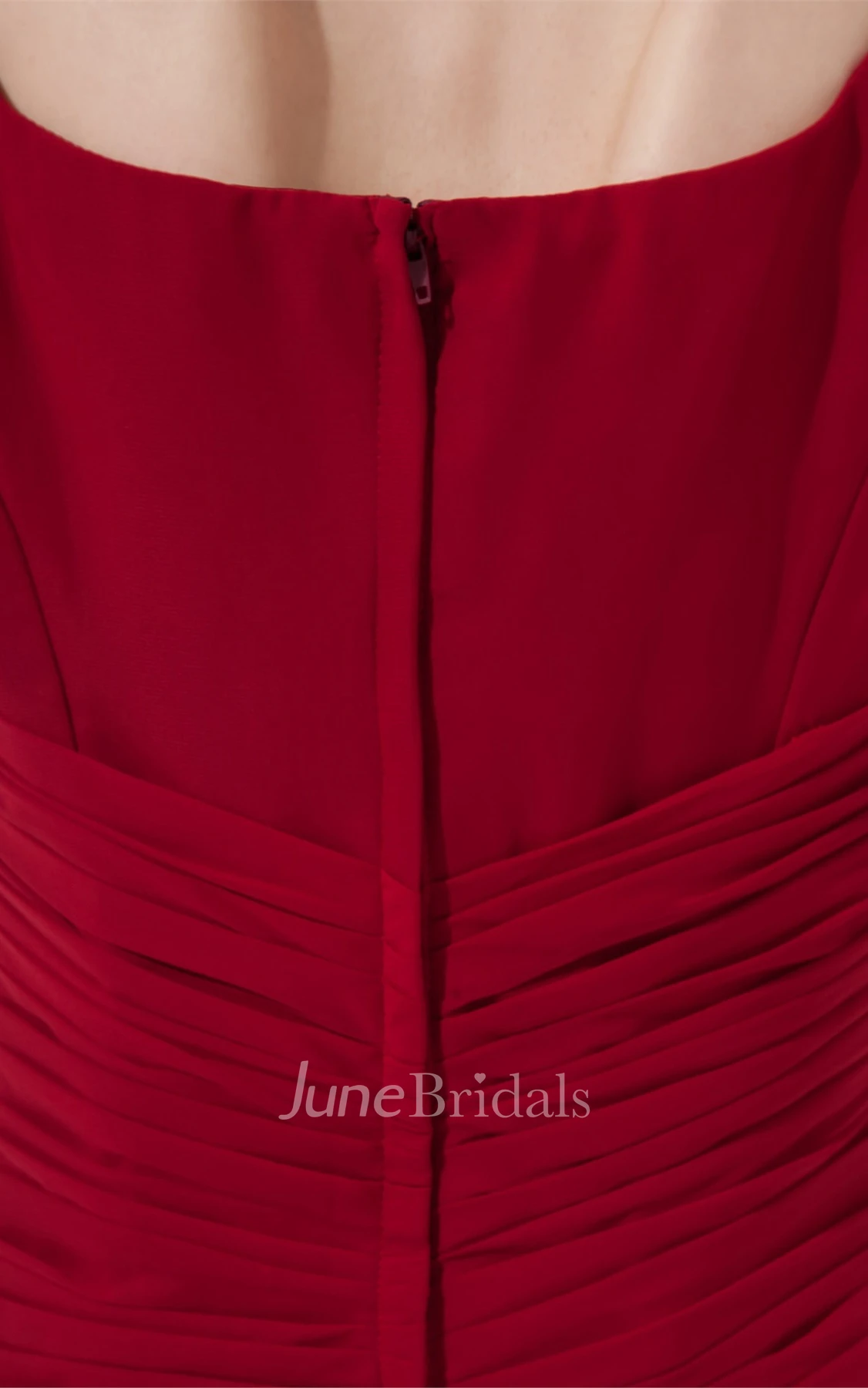 square-neck ankle-length short-sleeve dress with broach and ruching