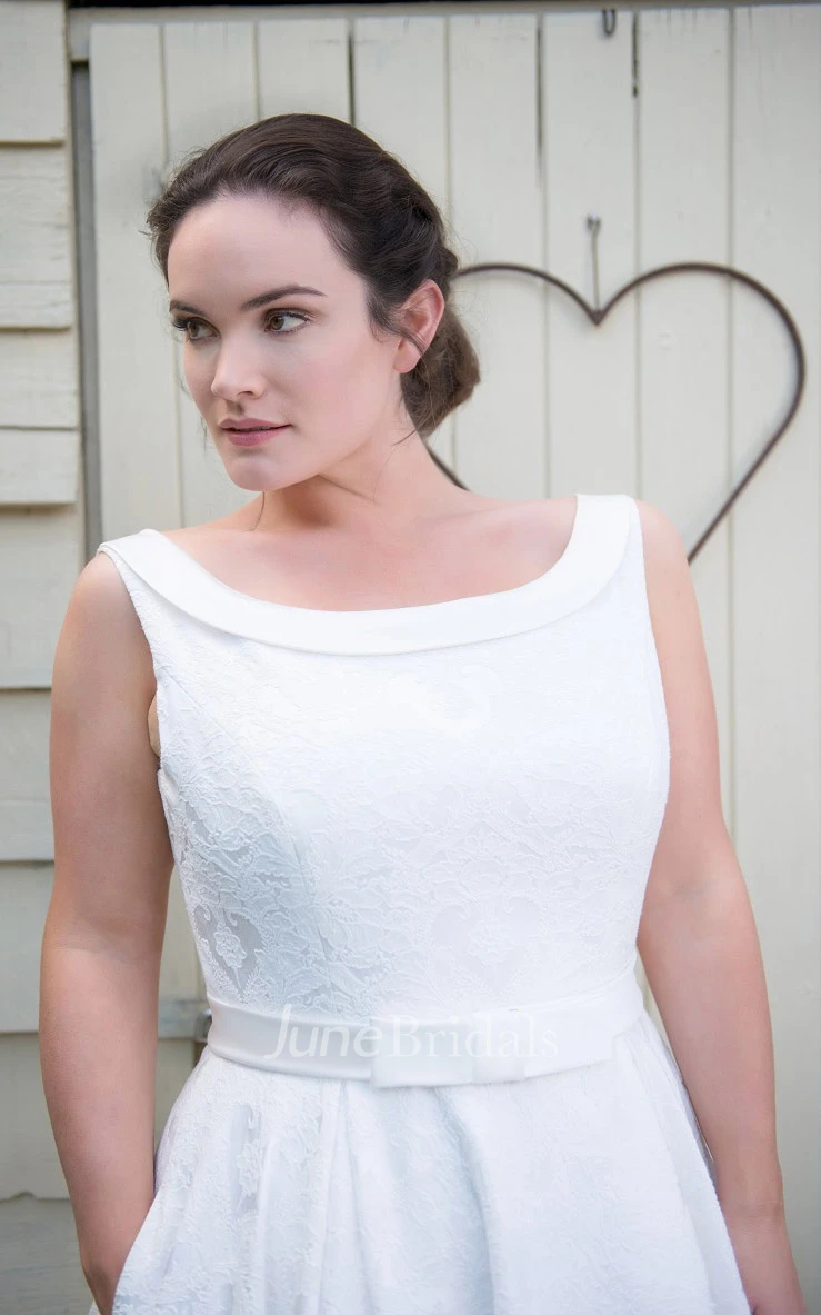 A-Line Long Bateau Neck Sleeveless Satin Pleats Dress