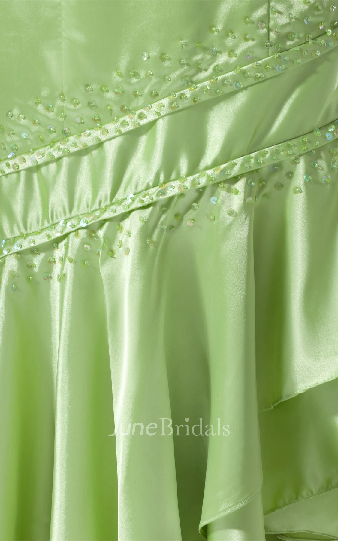 Sweetheart High-Low Tiered Dress with Beading and Draping