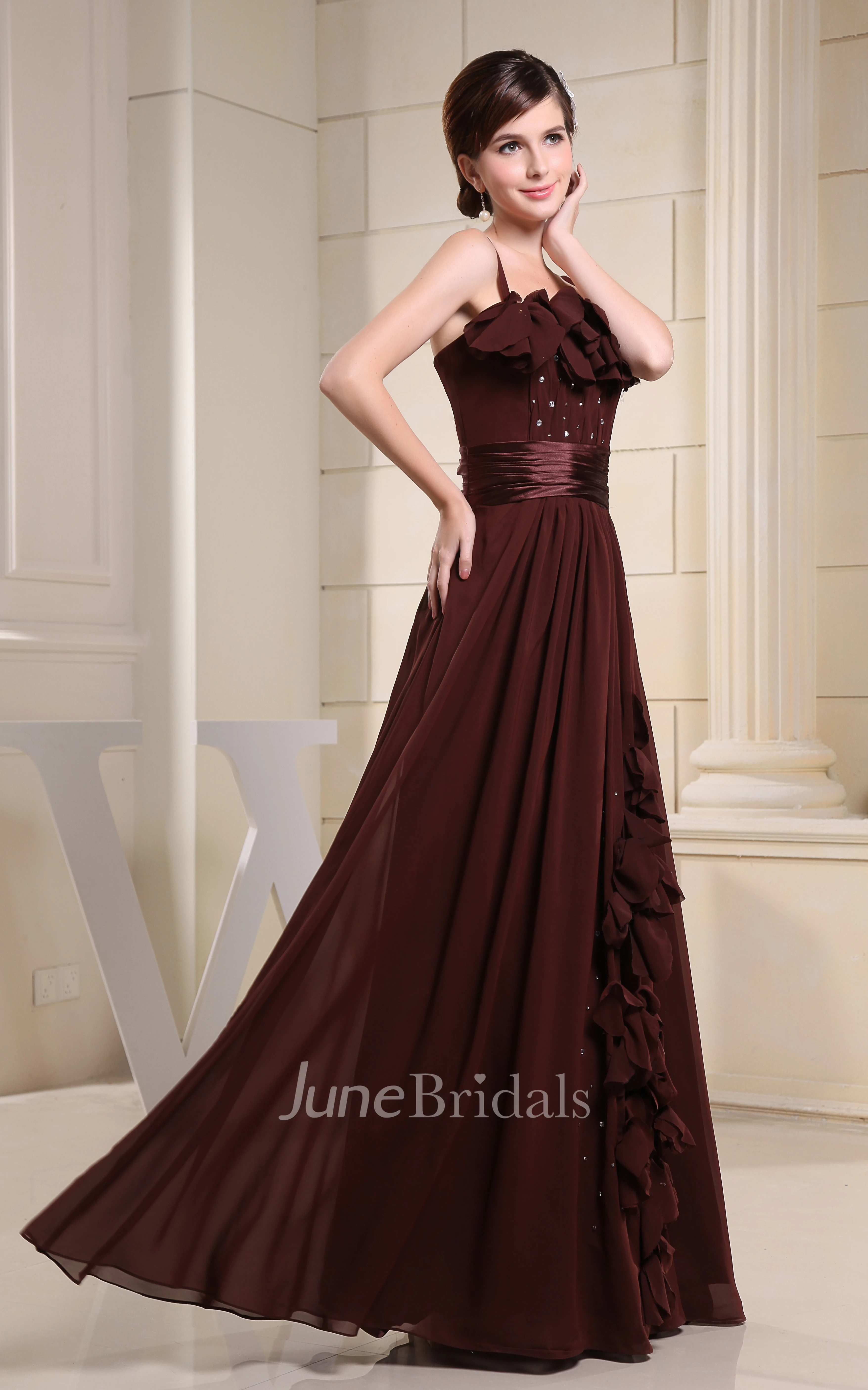 Sleeveless Chiffon Floor-Length Dress With Spaghetti Straps