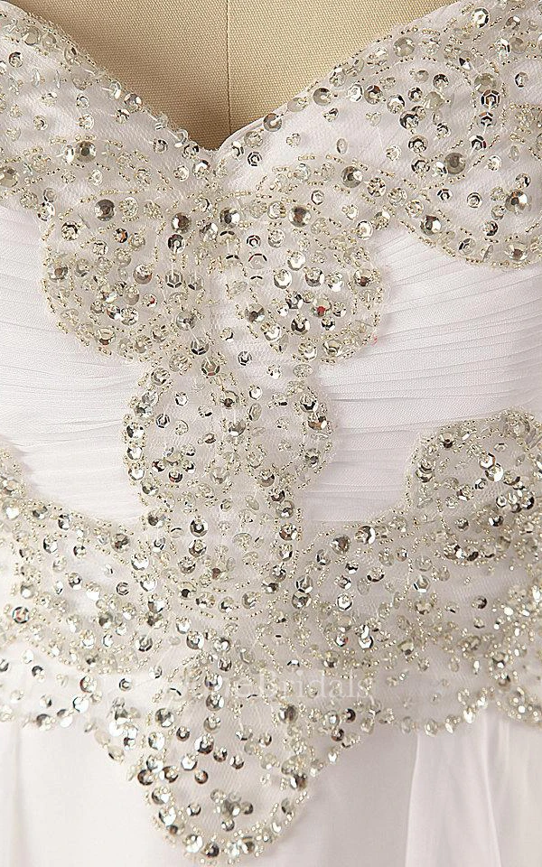 Simple Sweethert Crystal White Evening Pleat Chiffon Long Dress