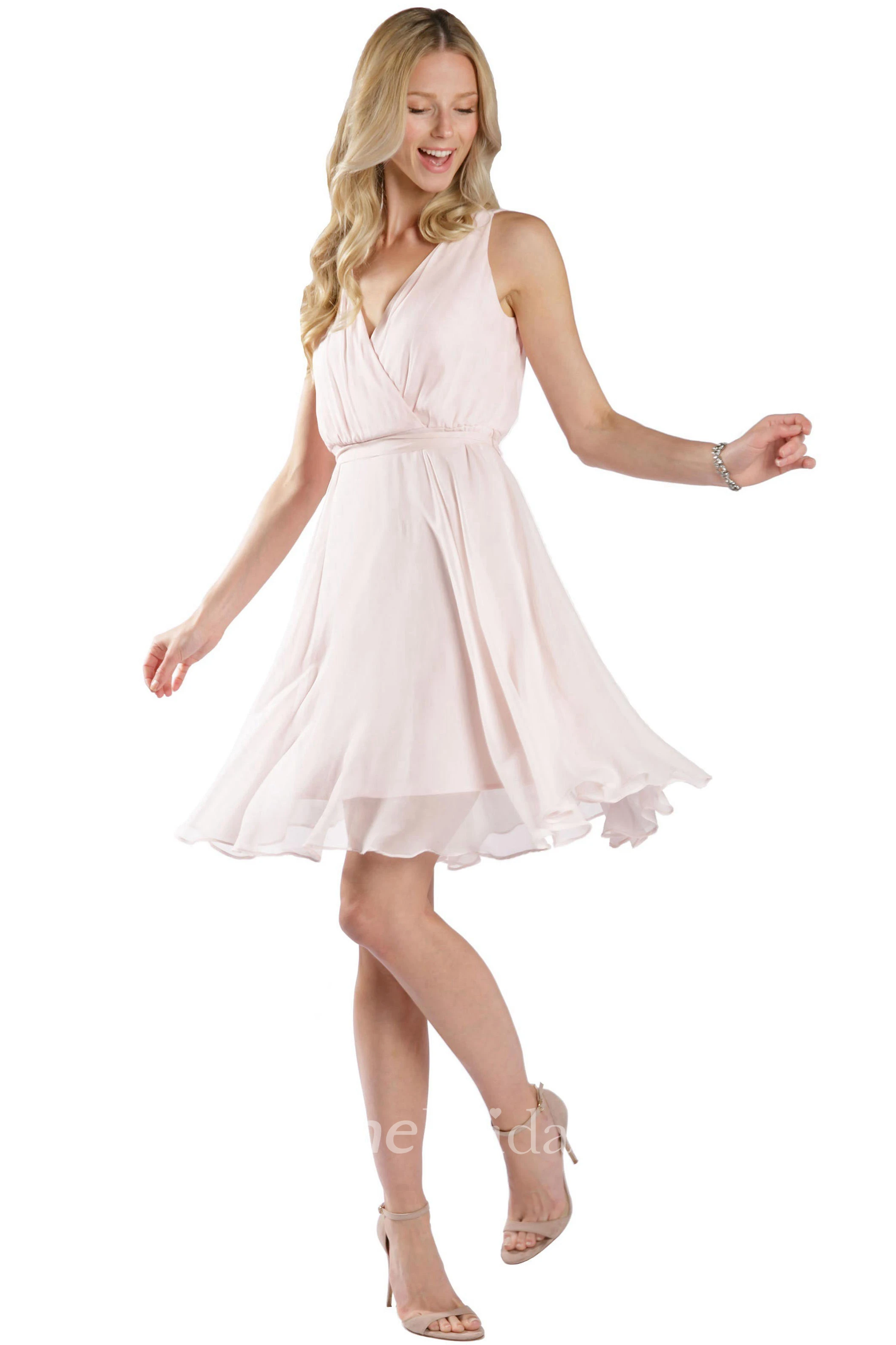 Mini V-Neck Draped Sleeveless Chiffon Muti-Color Convertible Bridesmaid Dress With Bow