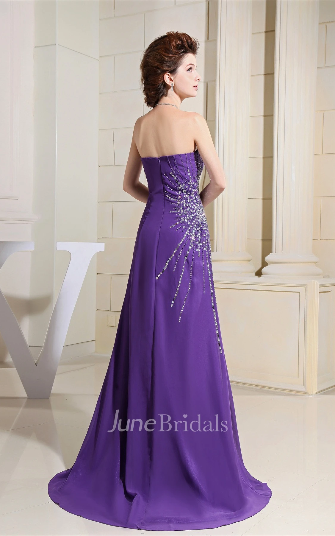 Sweetheart Front-Split Maxi Dress with Crystal Detailing