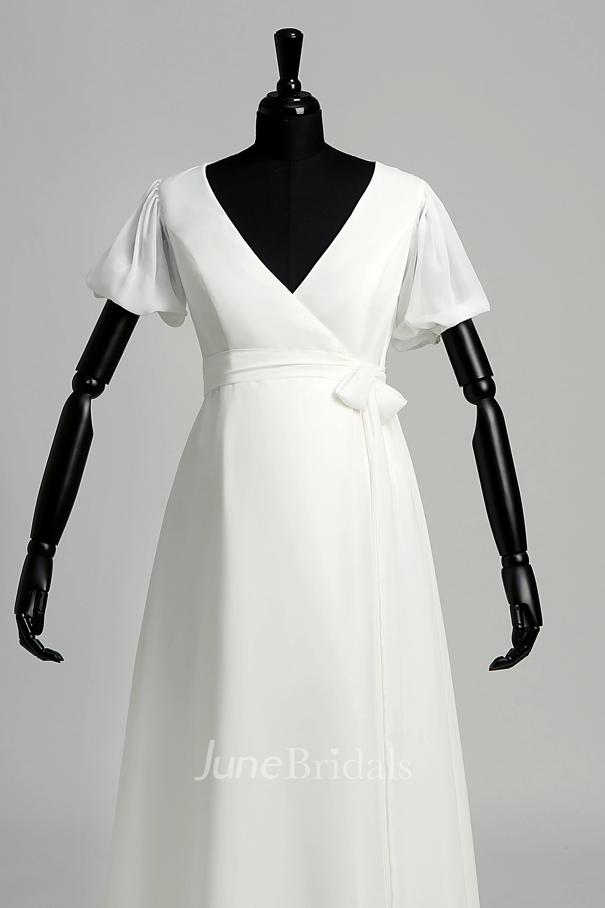 Puf Style Sleeve V-neck Long Chiffon Maternity Wedding Dress