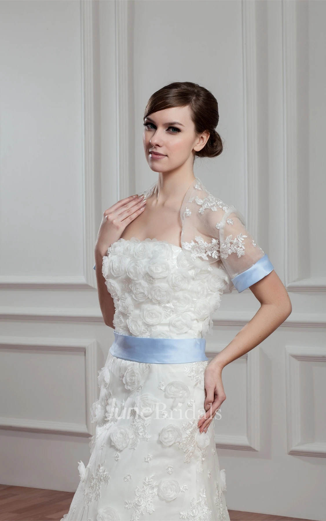 Floral Strapless A-Line Floor-Length Dress with Appliques