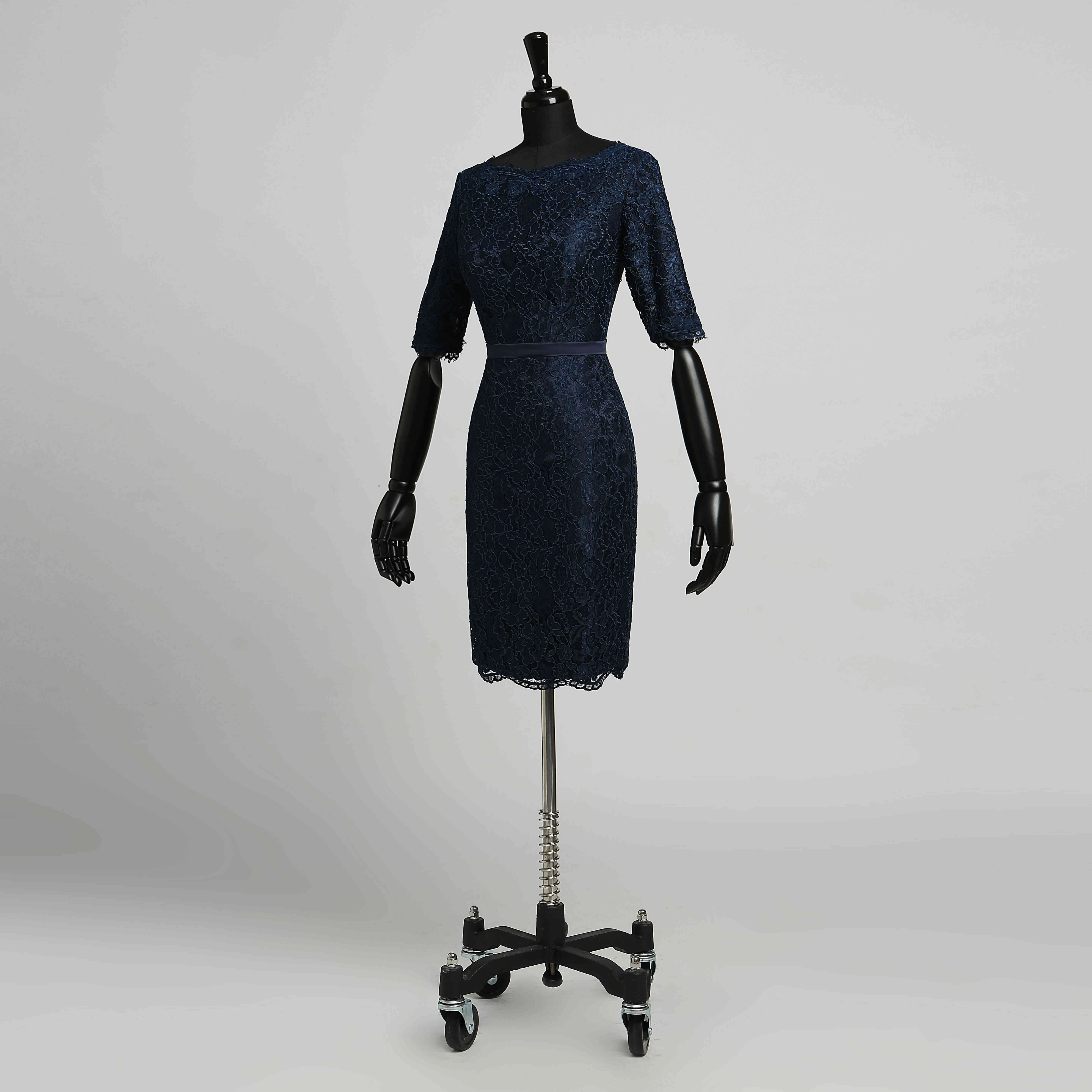 Bodycon Scoop Lace Vintage Knee-length 3 4 Length Sleeve Zipper Dress with Lace