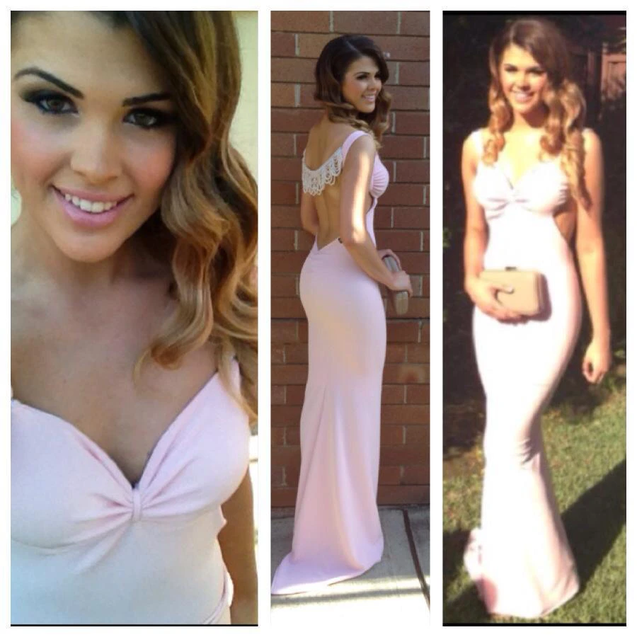 Sexy Mermaid Straps Pink Pearls Prom Dress Sweep Train Sleeveless