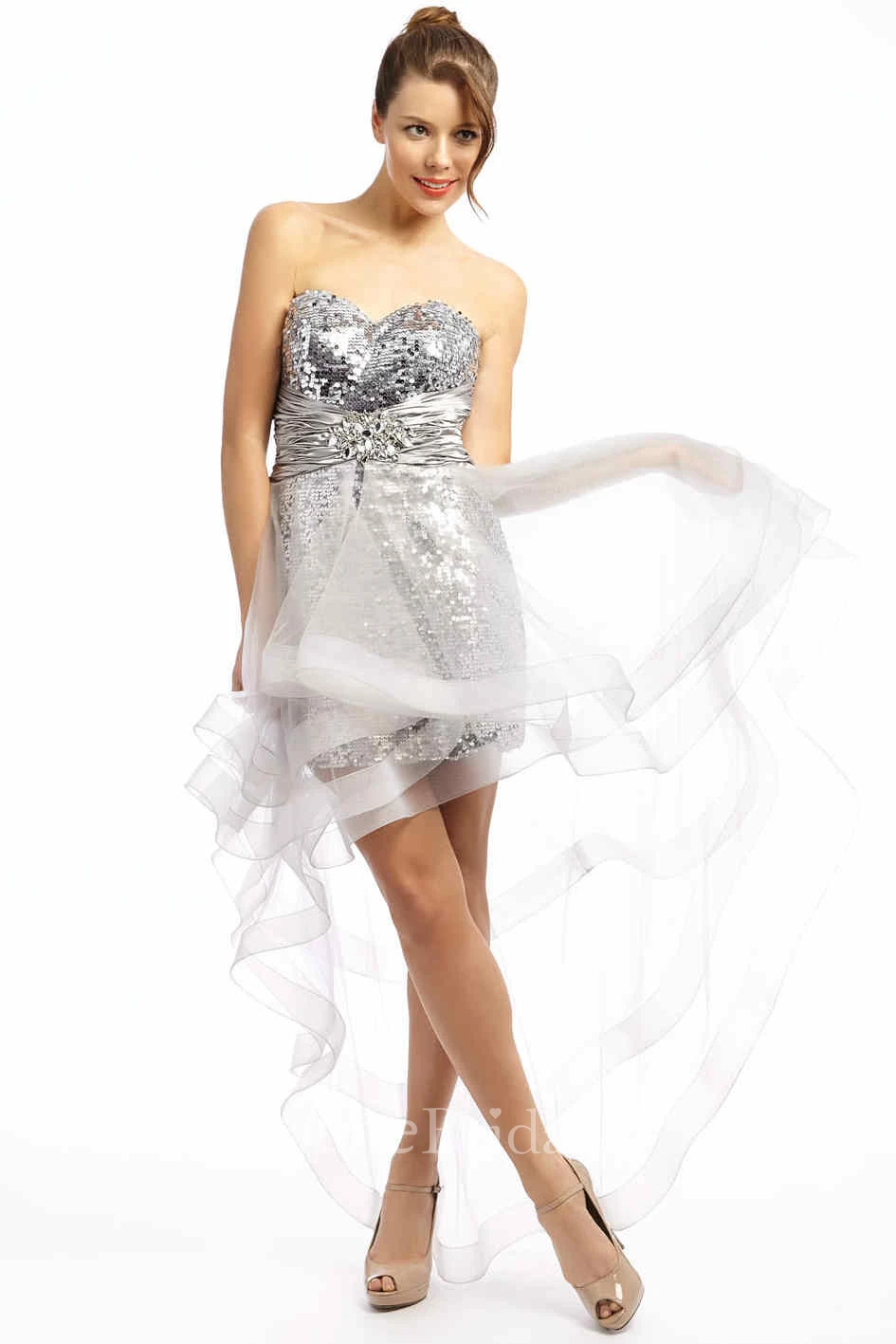 Sheath Sweetheart Sleeveless Ruched Floor-Length Sequins Prom Dress With Tiers