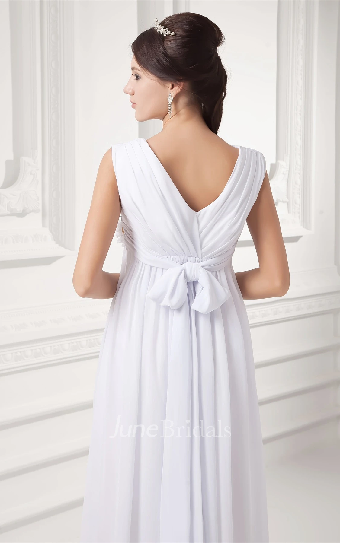 V-Neck Sleeveless Chiffon Long Dress with Floral Waist