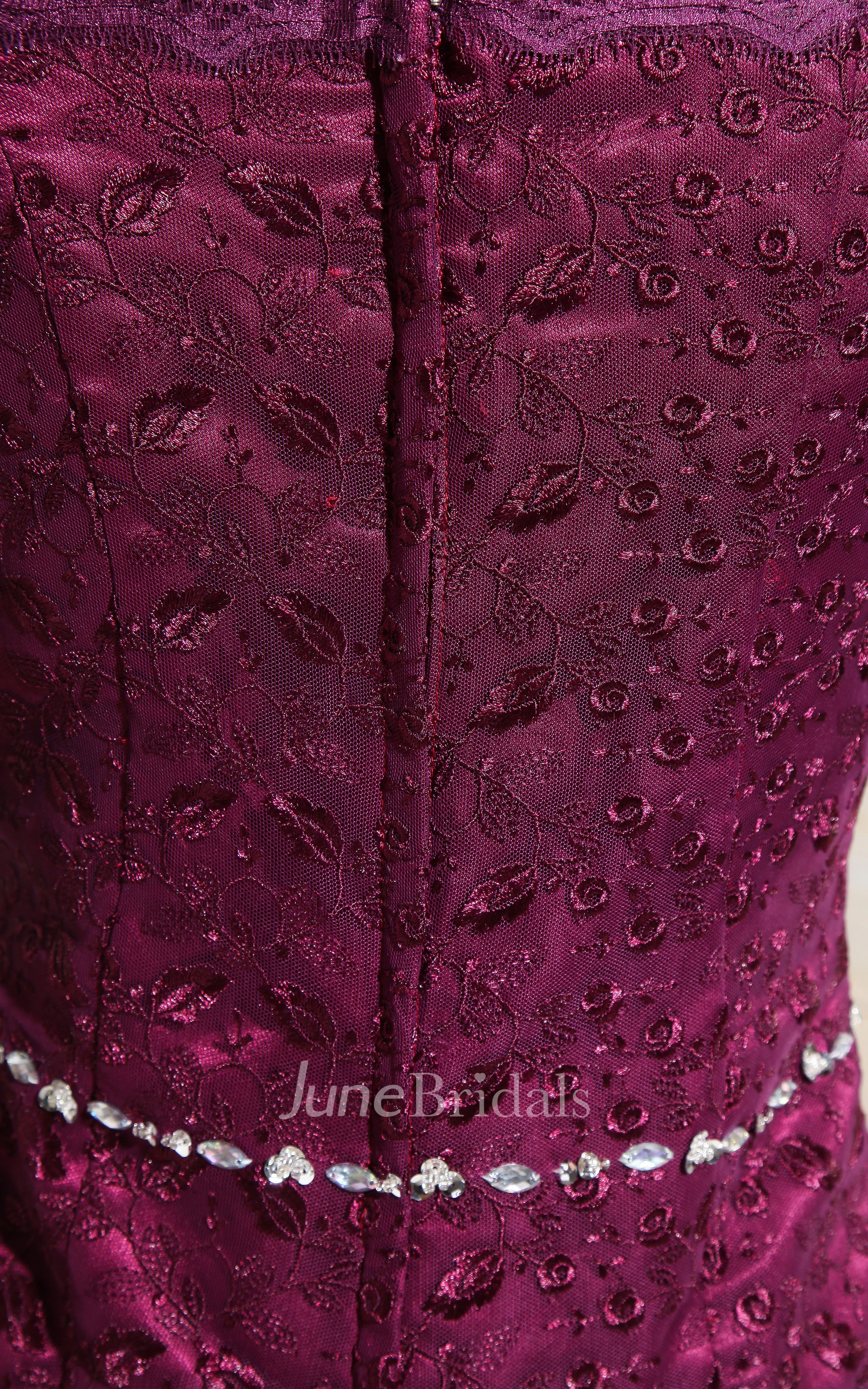 Off-The-Shoulder Short-Sleeve Satin Dress With Beaded Top