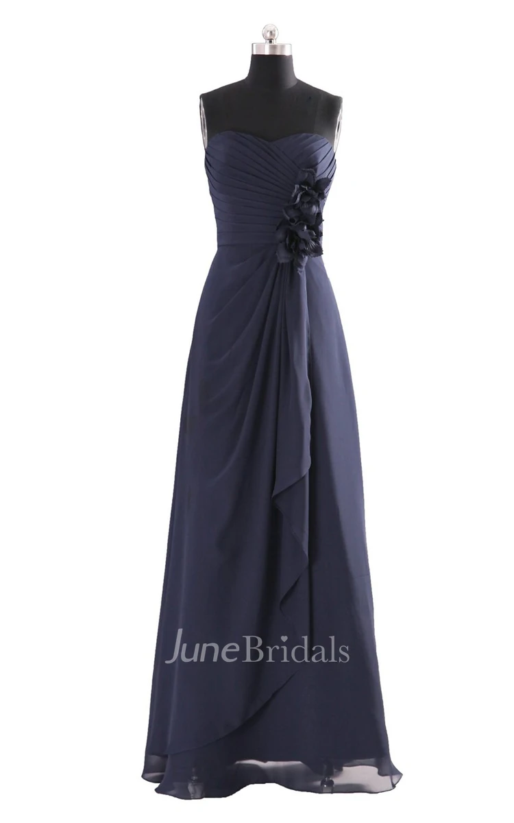 High-neck Drapping Bridal Dress With 3-D Flower