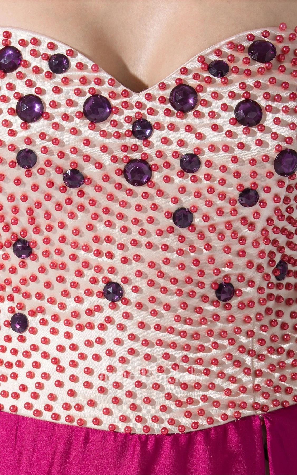 Sweetheart Front-Split Chiffon Dress with Rhinestone and Pleats