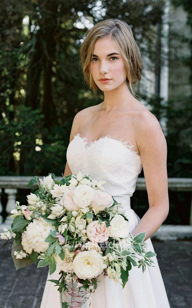 A-Line Sweetheart Floor-Length Lace Satin Dress