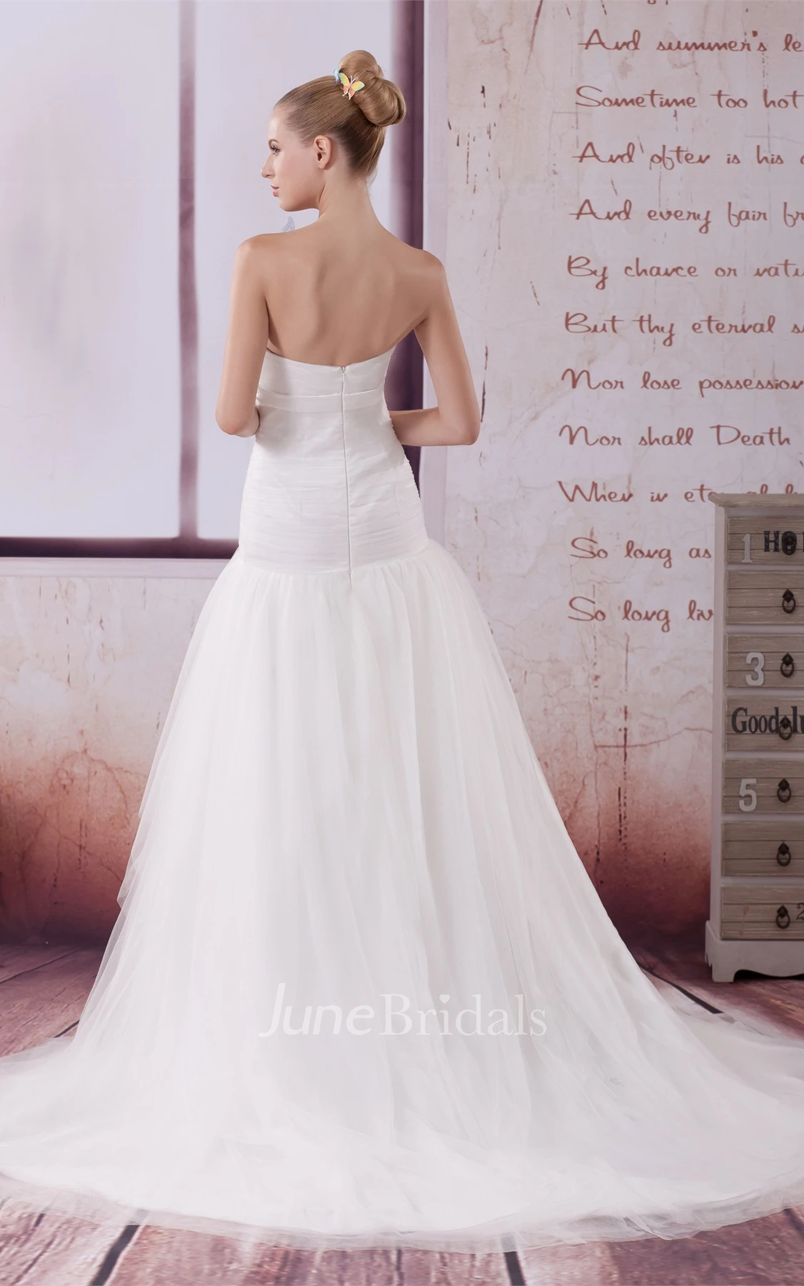 Sweetheart Criss-Cross A-Line Gown with Tiers and Court Train