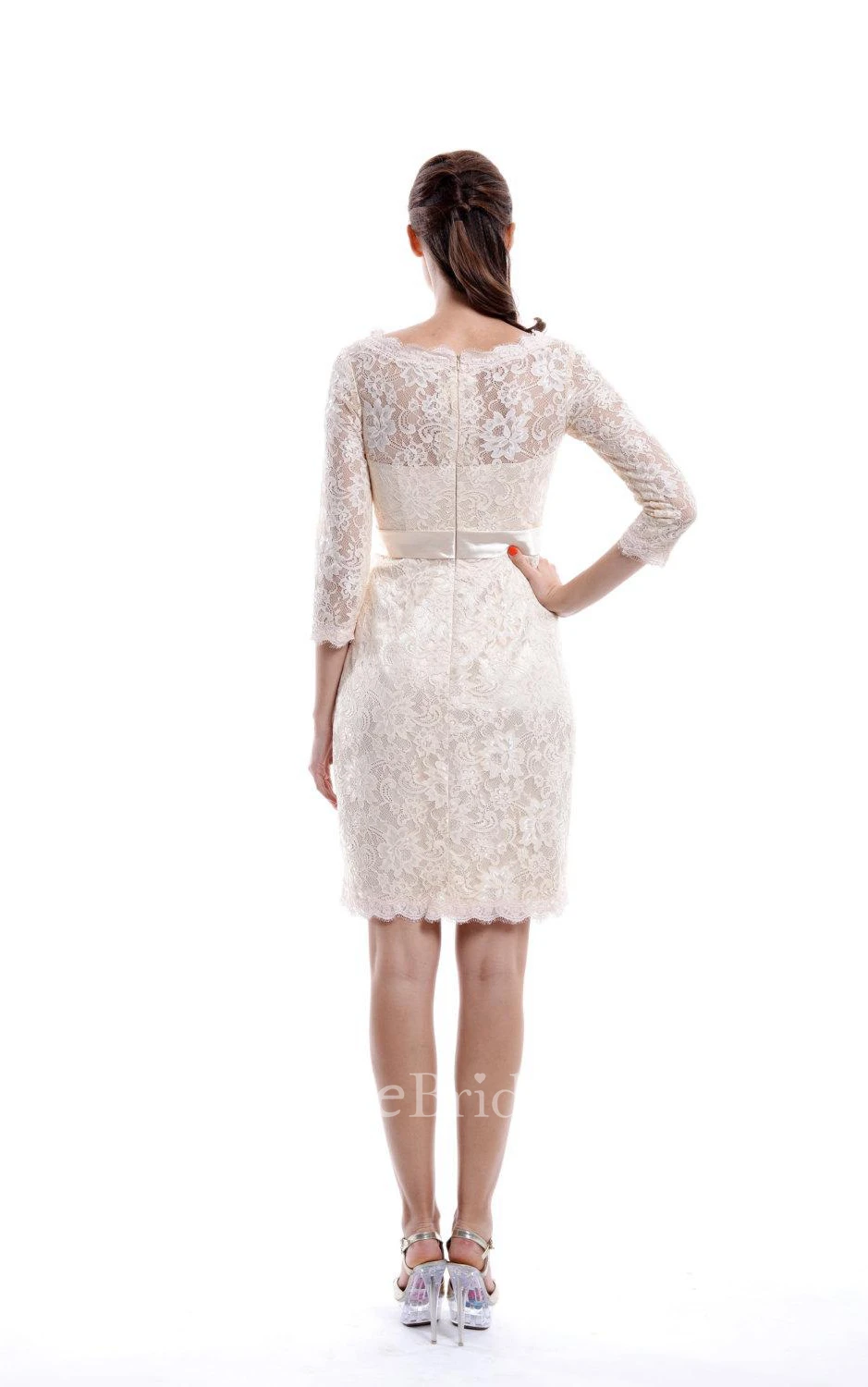 Knee-length Long Sleeve Lace Dress