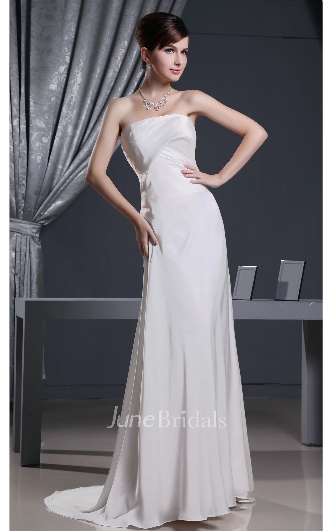 Sweetheart Satin Sheath Dress with Ruching and Brush Train