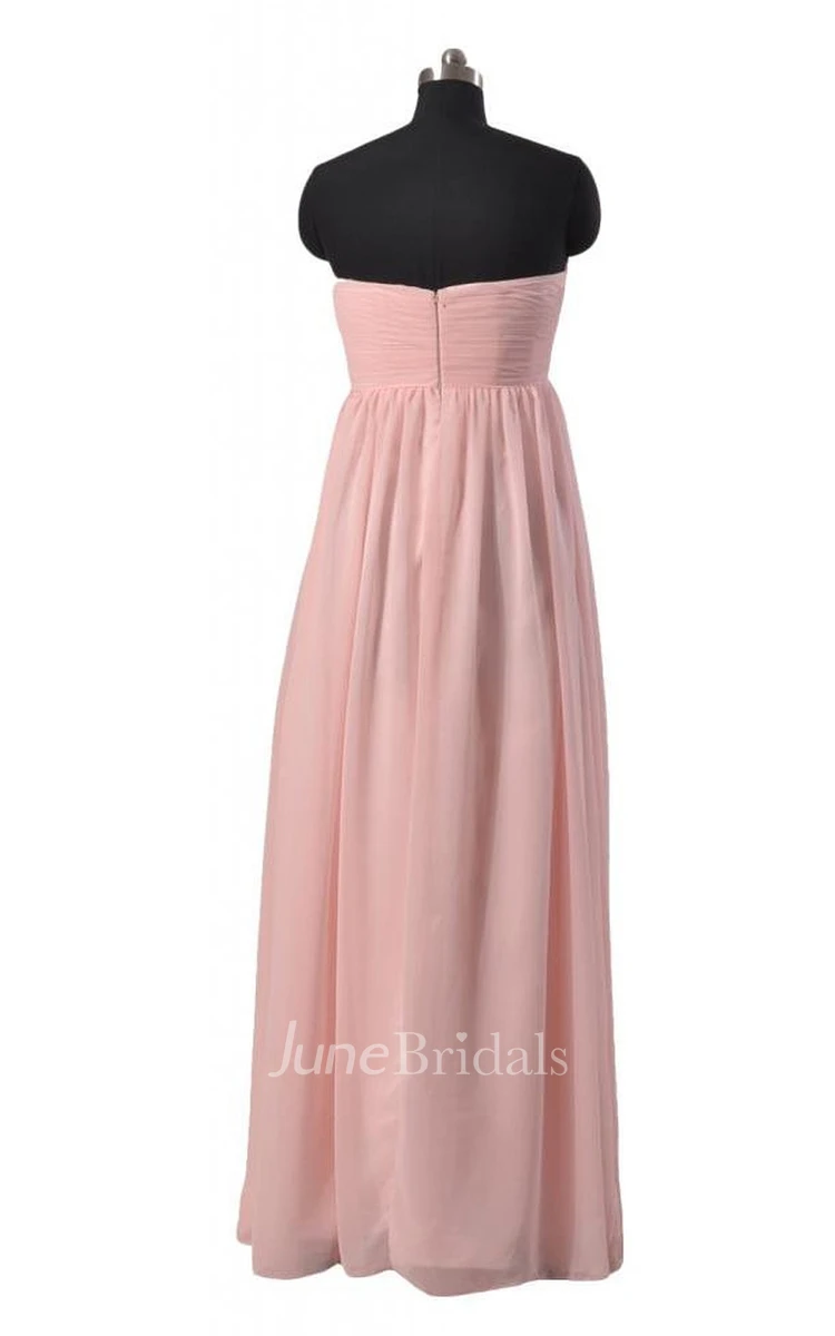 Strapless Ruched Empire Gown With Zipper Back