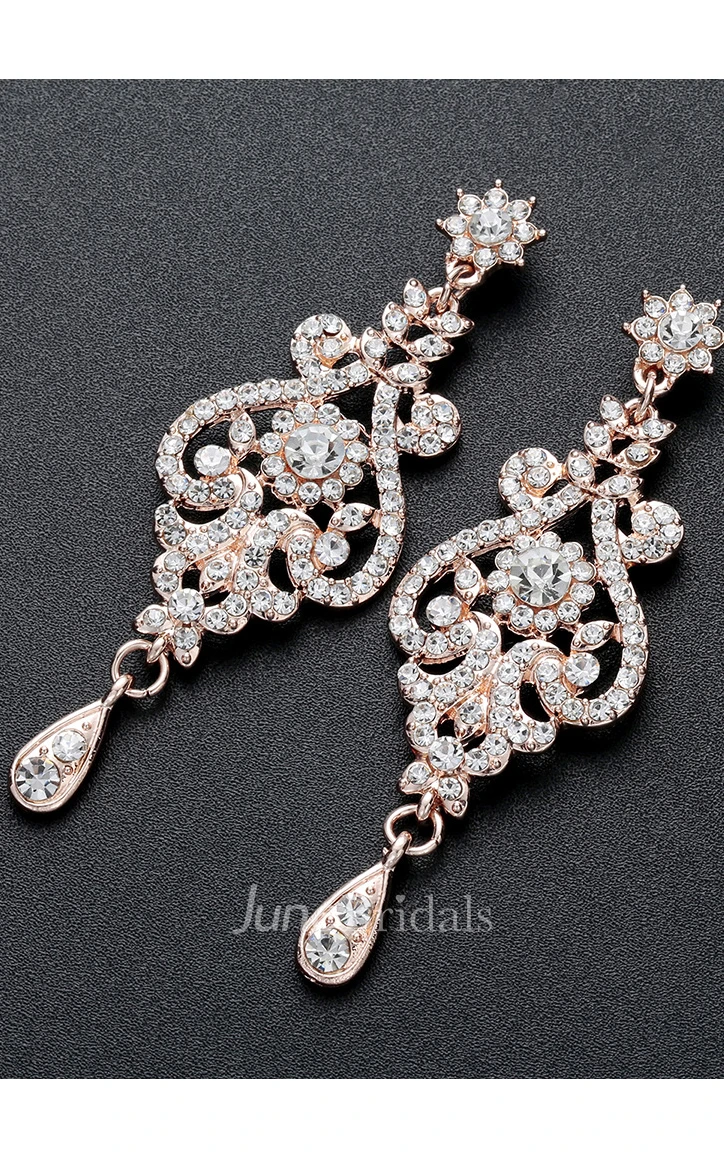 Trendy Rose Gold Rhinestone Necklace and Earrings Jewelry Set