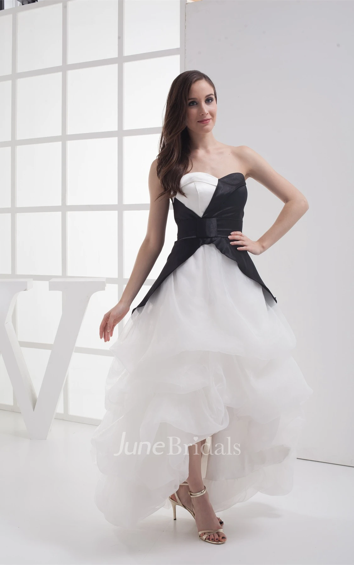 Black-And-White High-Low Dress with Tiers and Ruffles