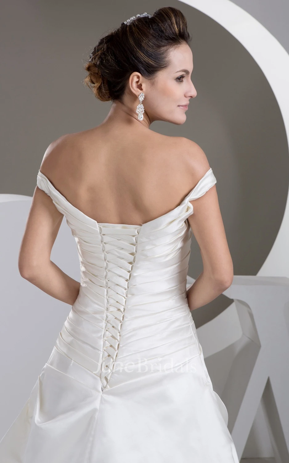 Off-The-Shoulder Pick-Up A-Line Ball Gown with Ruching and Appliques