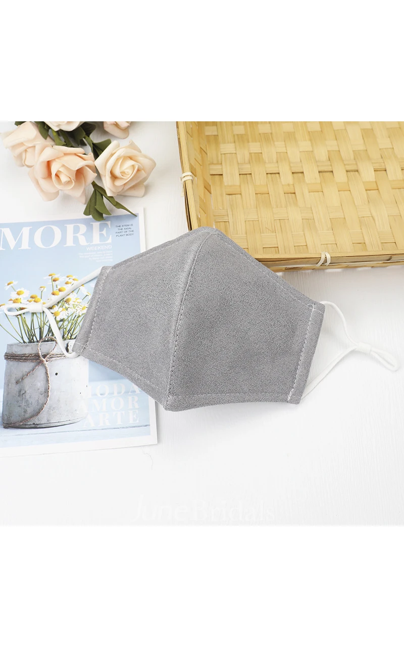 Non-medicial Faux Suede Pure Color Thick Cotton Washable Face Mask In 5 Colors