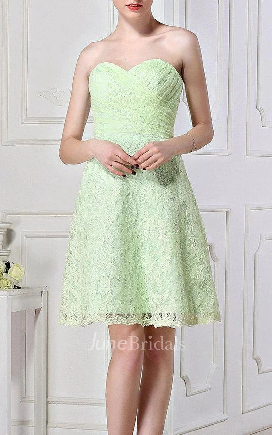 A-line Mini Strapped Sweetheart Lace Dress With Button&Zipper
