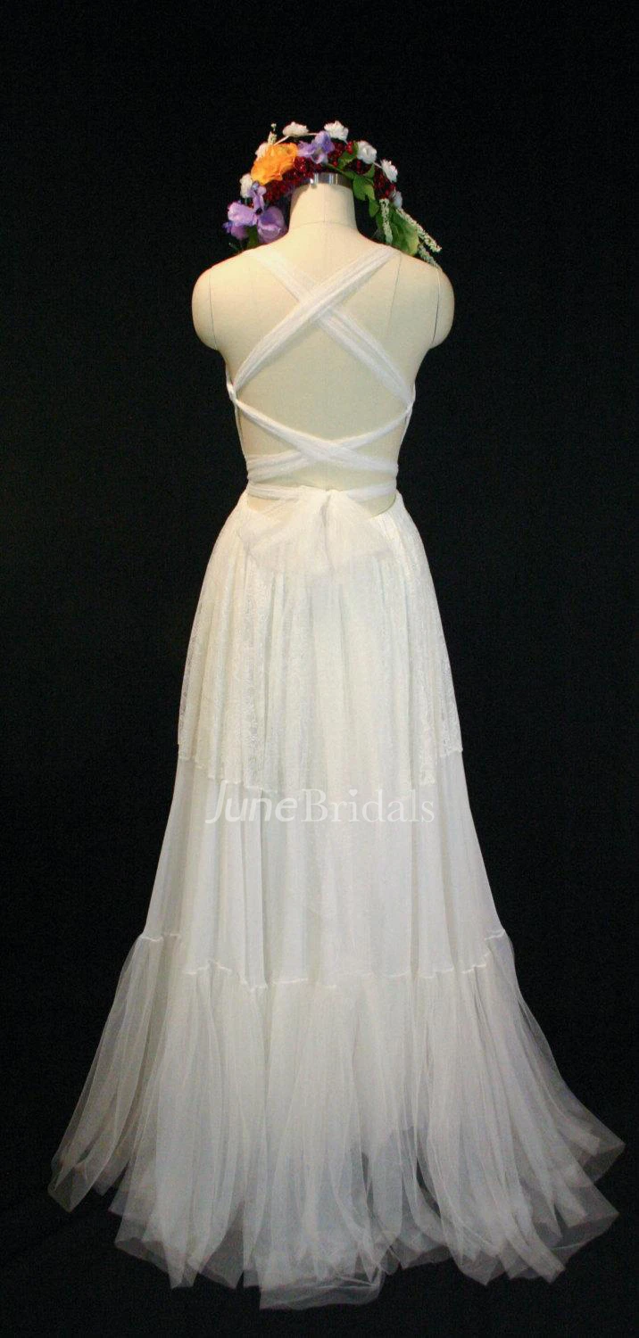 Scoop Neck Sleeveless A-Line Lace and Tulle Wedding Dress