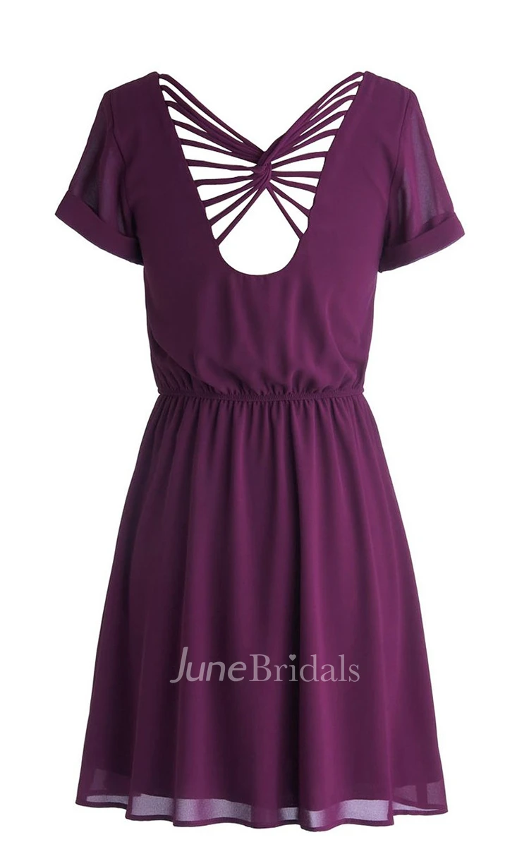 Scoop Short-sleeve Bridal Dress With Lace-up Back