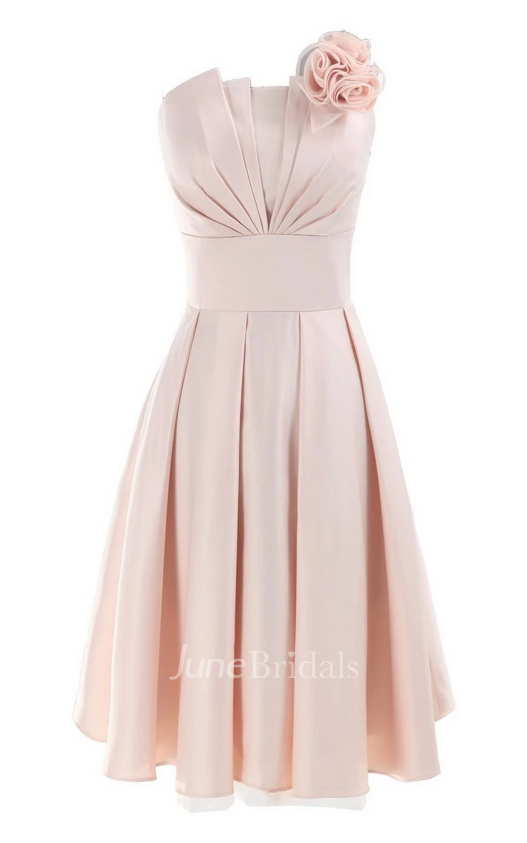 Strapless A-line Short Ruffled Dress With Flower