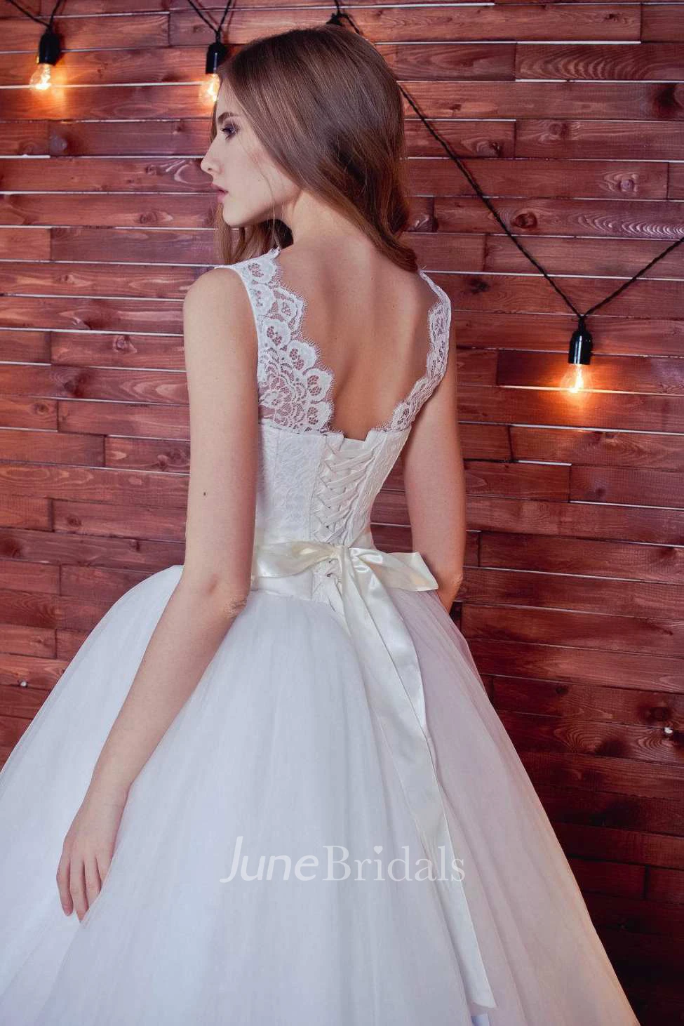 Ball Gown Straps V-Neck Tulle Lace Wedding Dress