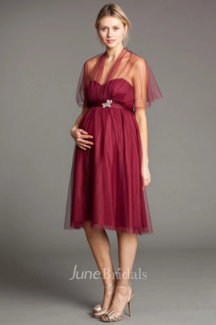 Knee-Length Sleeveless Bowed Empire Sweetheart Tulle Bridesmaid Dress