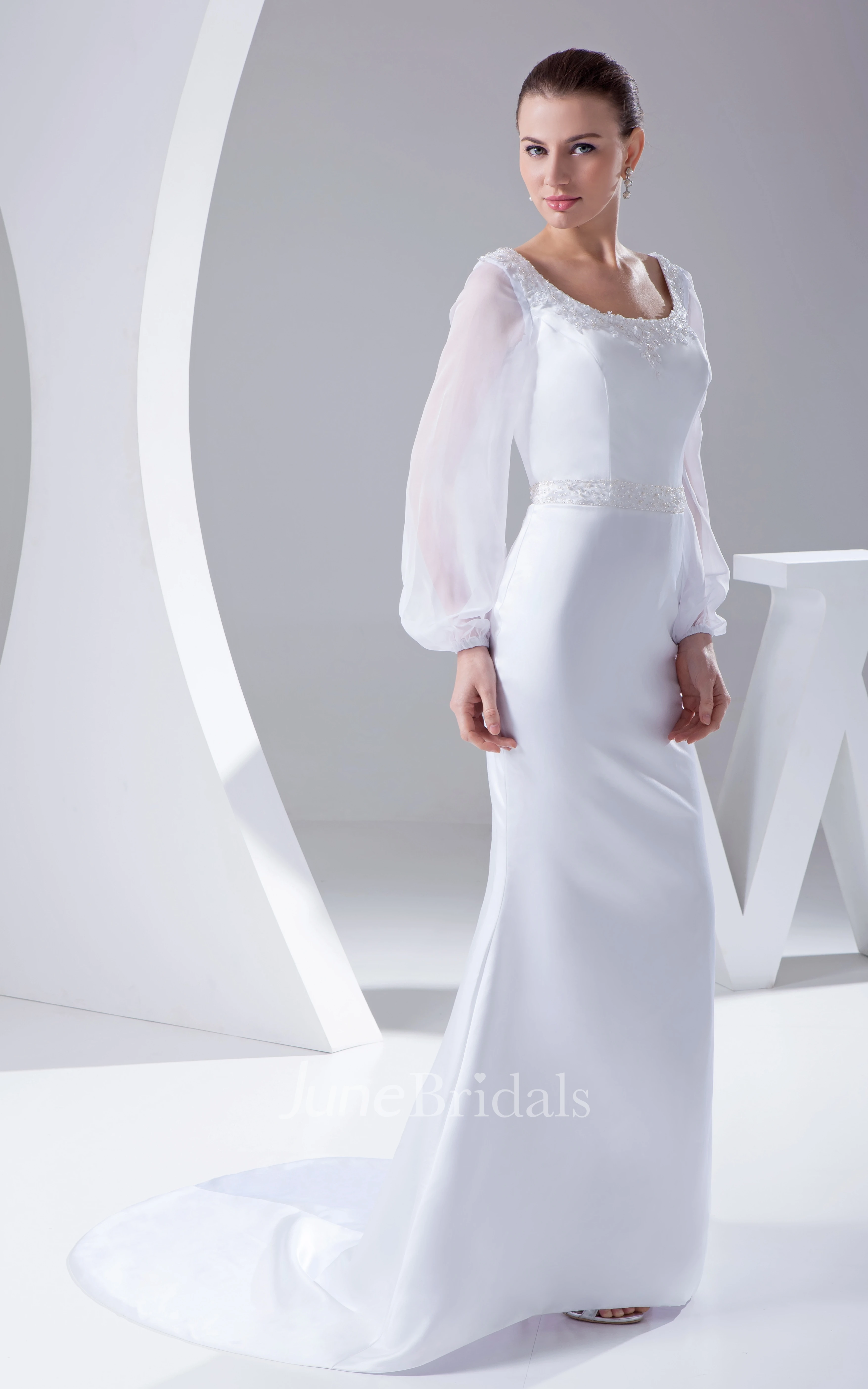 Elegant Square-Neck Long-Sleeve Mermaid Dress With Beading