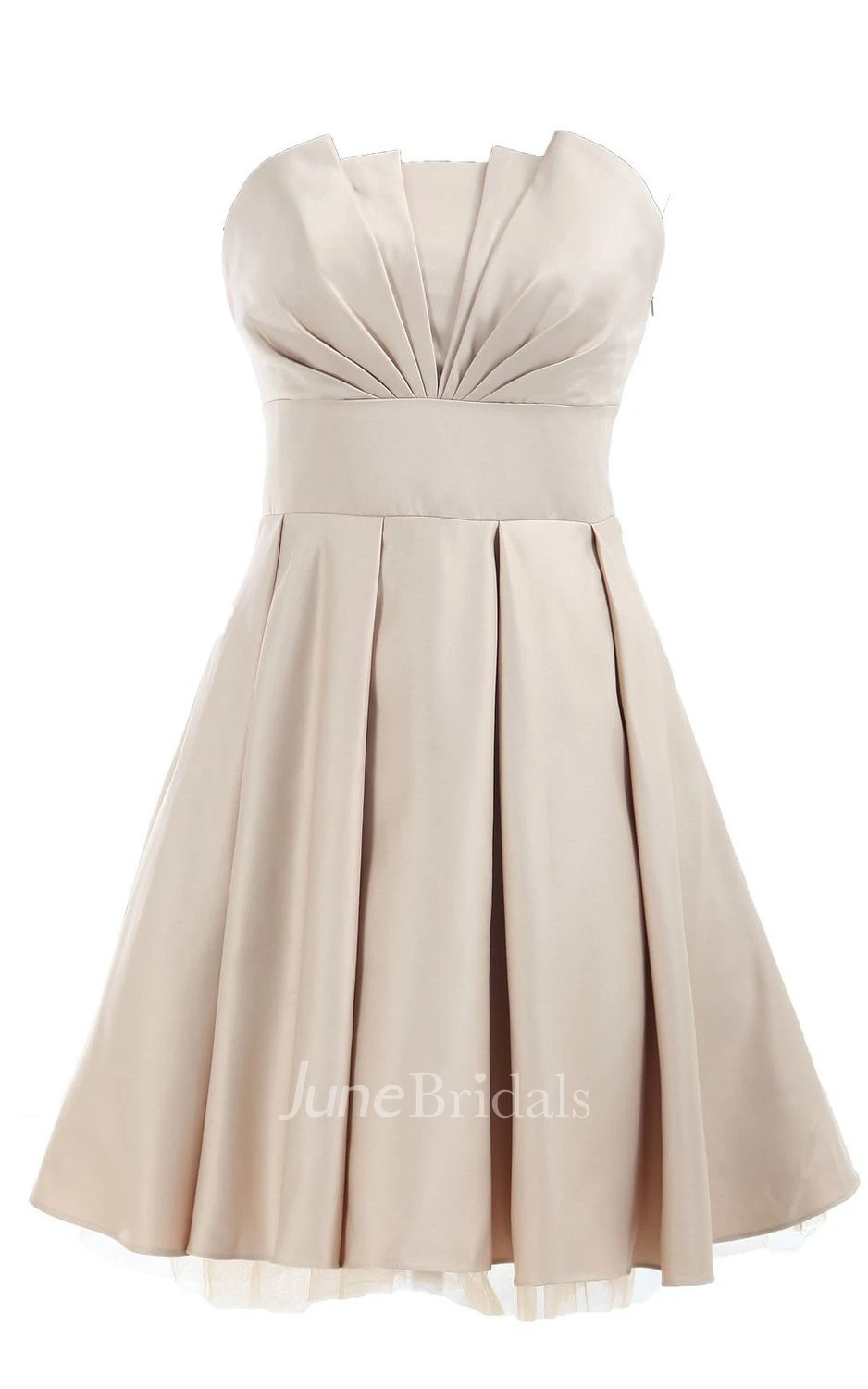 Strapless Appliqued Ruched Bodice Short Pleated Satin Dress