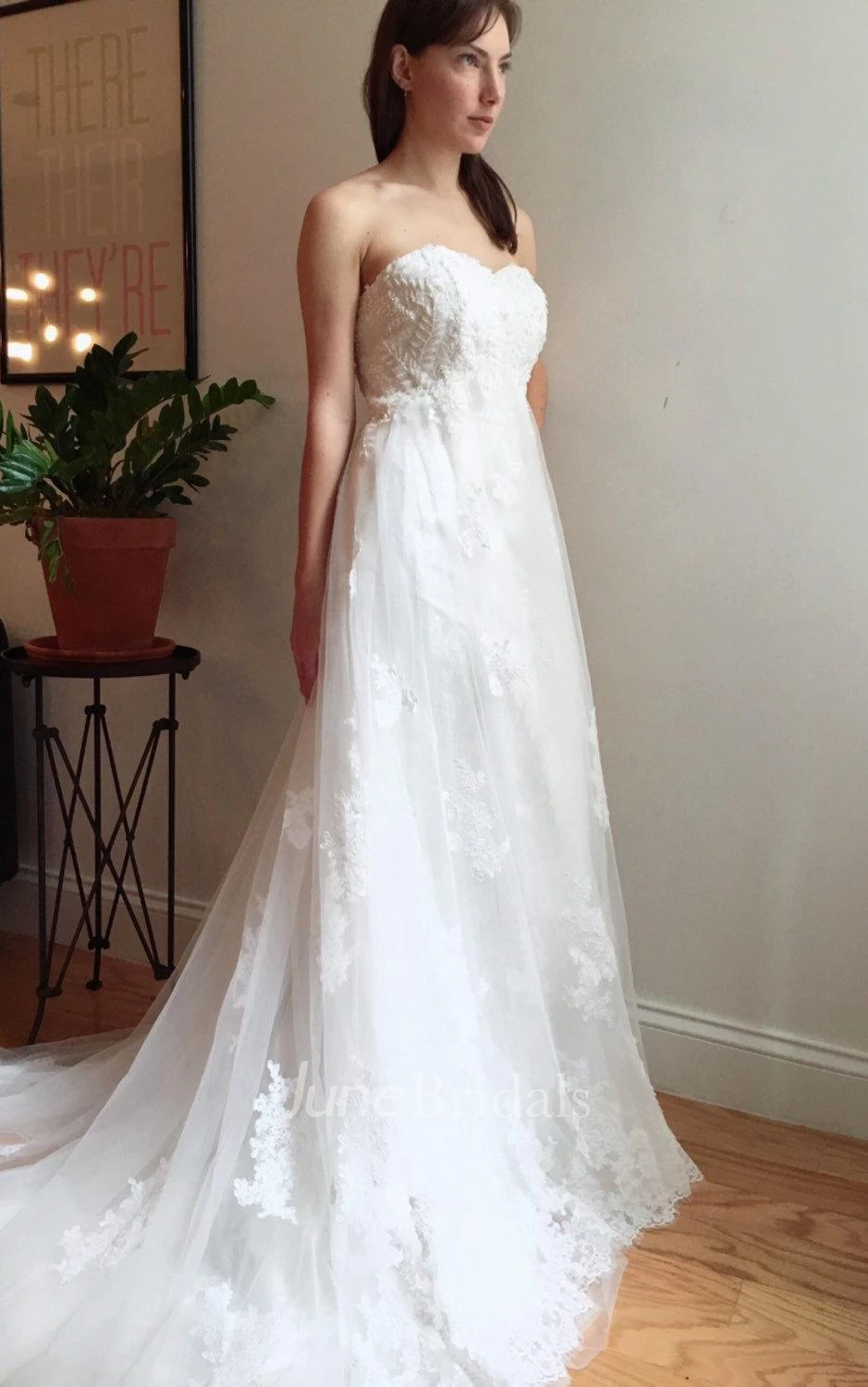 Empire Strapped Empire Lace Weddig Dress