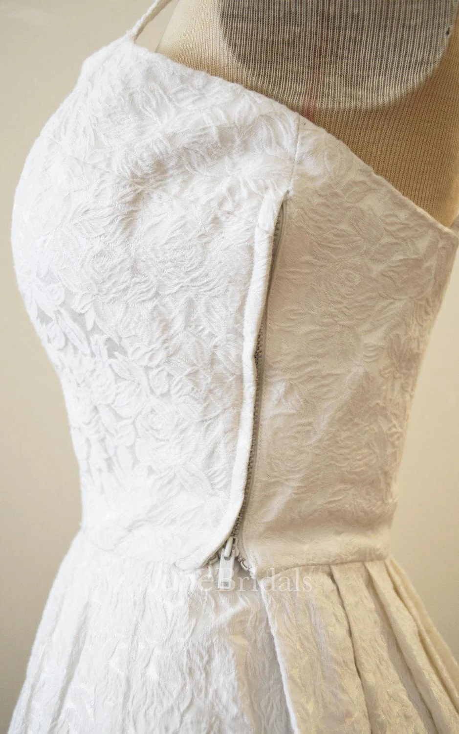 Spaghetti Strap Long A-Line Lace Bridal Gown With Pleats