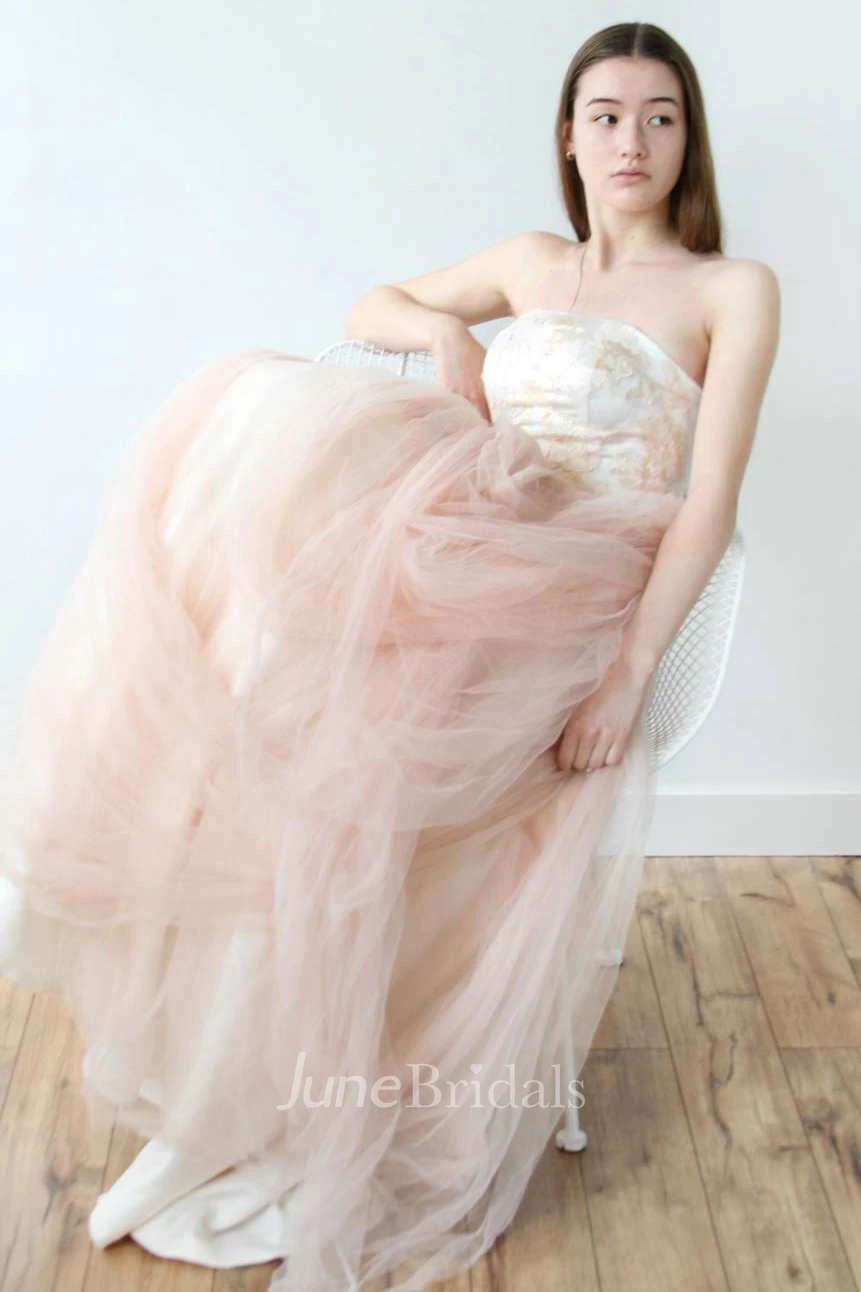 Strapless Tulle Pick Up A-Line Dress With Embroidered Top