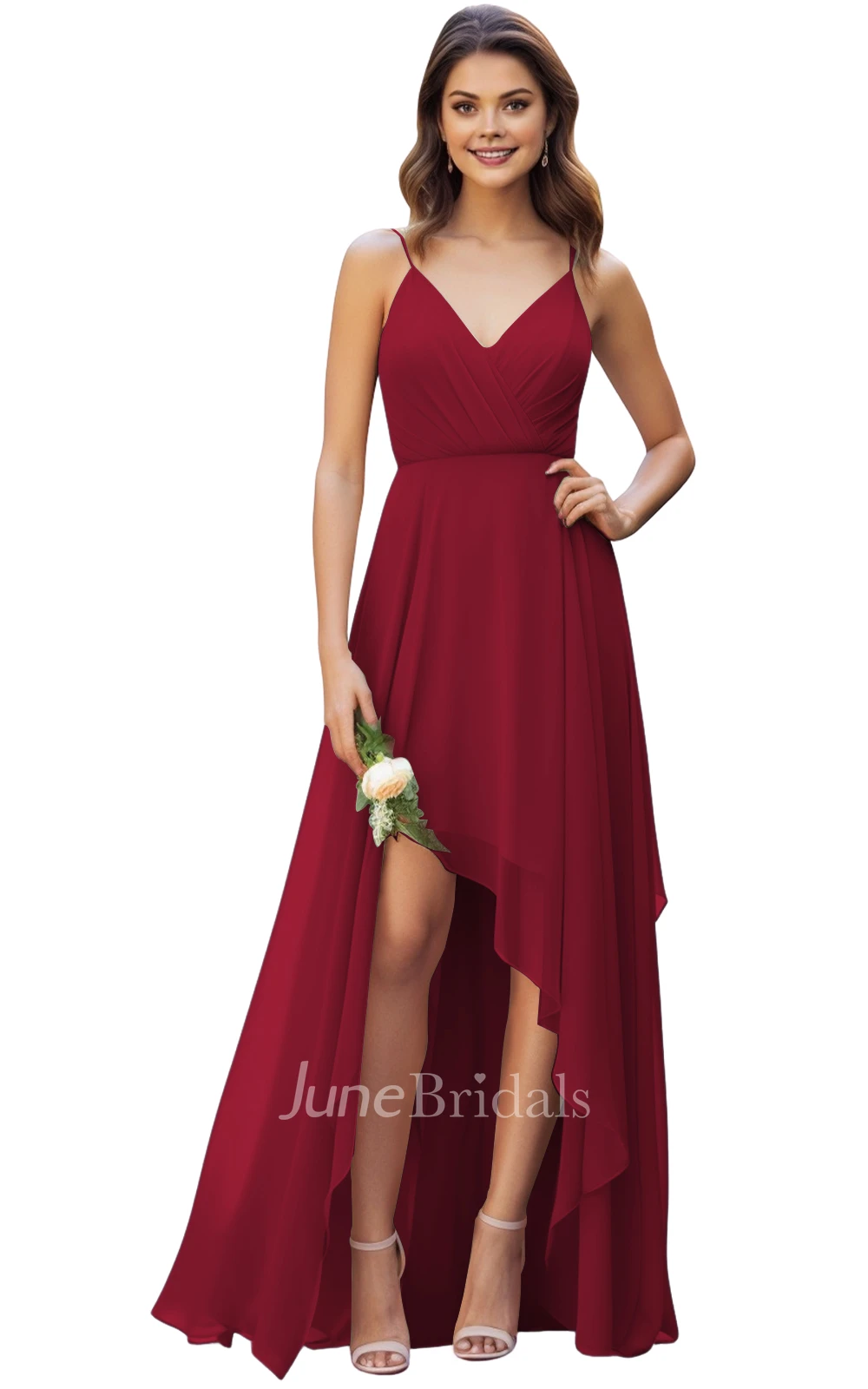 Gorgeous A-Line Spaghetti V-neck Chiffon Bridesmaid Dress