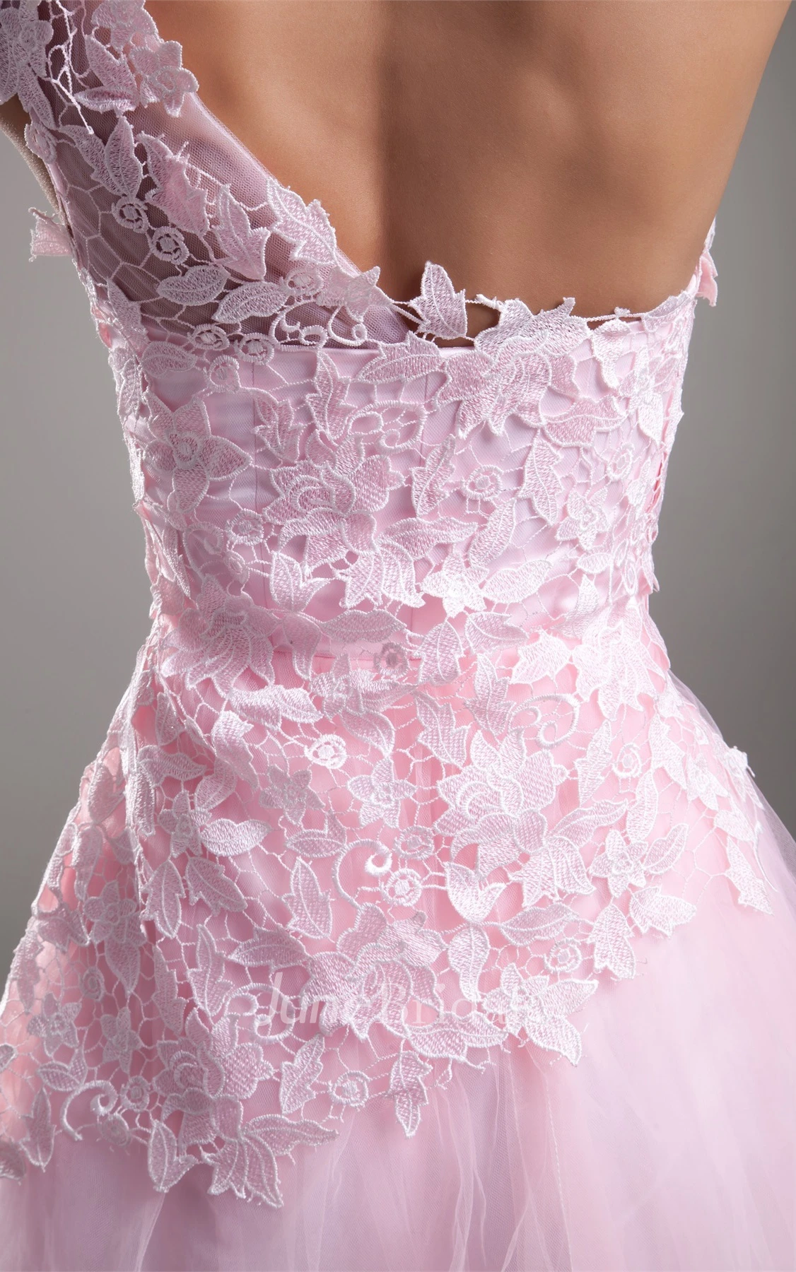 one-shoulder short a-line lace dress with tulle skirt