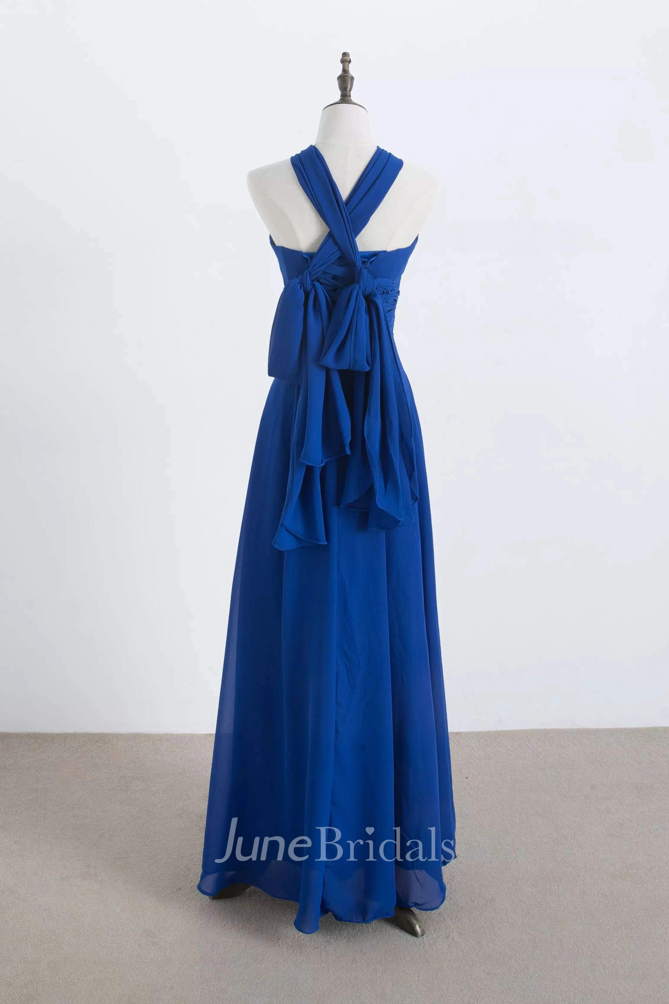 A-line Halter Sleeveless Floor-length Chiffon Bridesmaid Dress with Pleats
