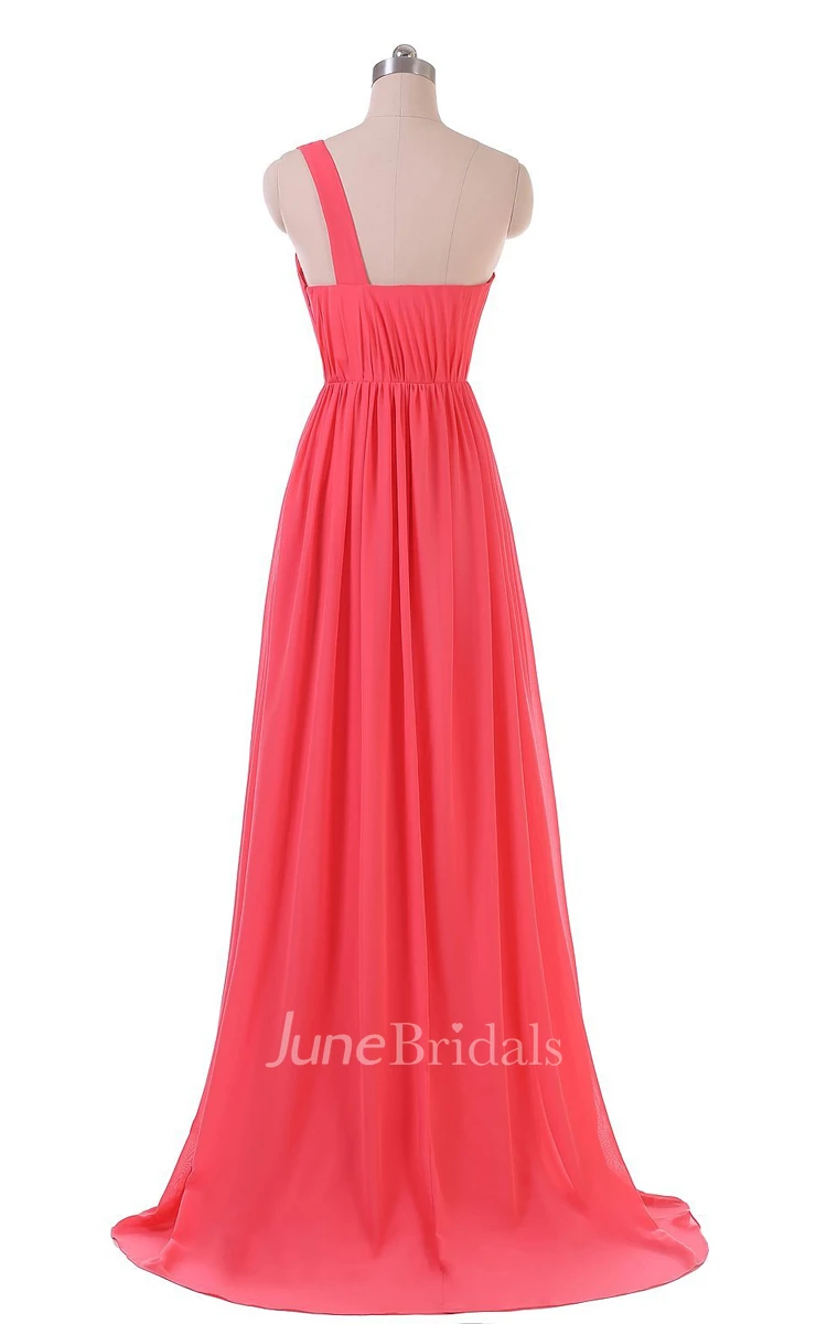 Chic One-shoulder Pleated Chiffon A-line Gown With Train