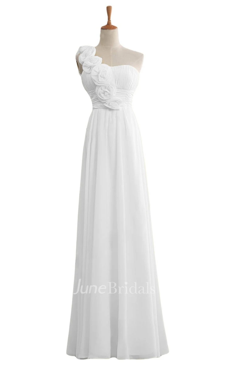 Floral One-shoulder Chiffon A-line Gown With Ruched Band