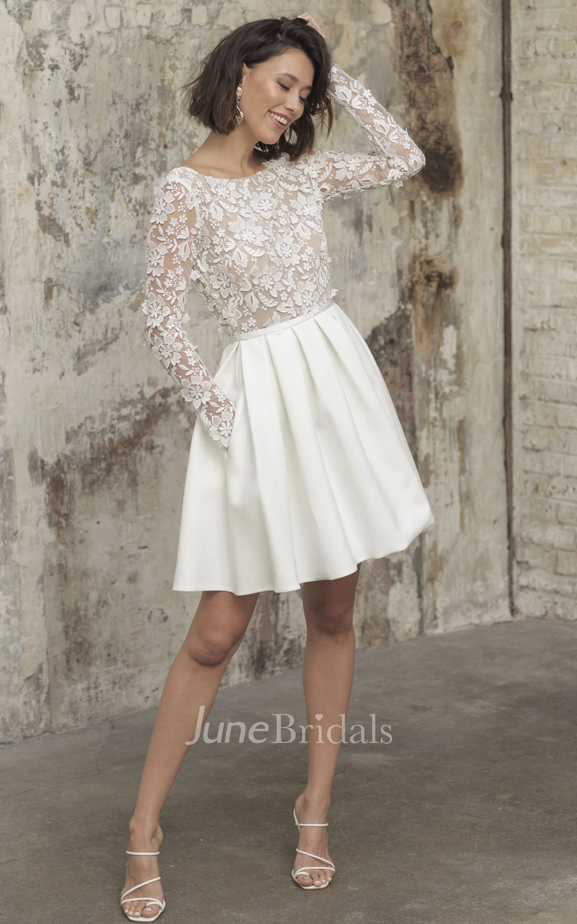 Simple white lace shop dress with sleeves