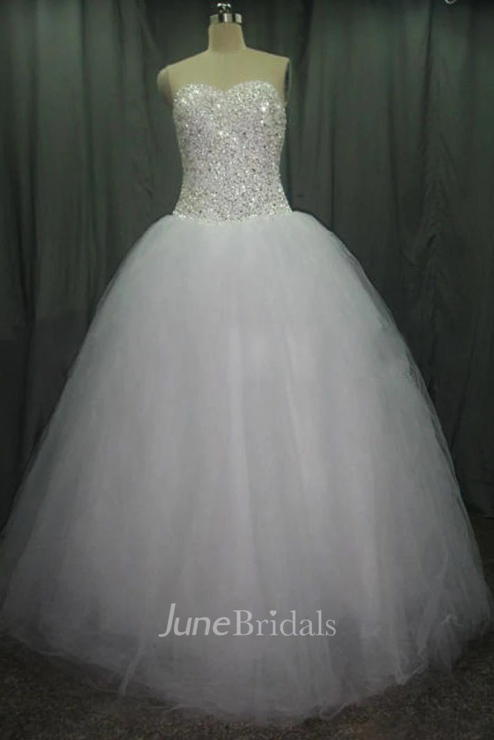 Sweetheart Tulle Beading Crystal Diamond Strapless A-Line Wedding Dresses