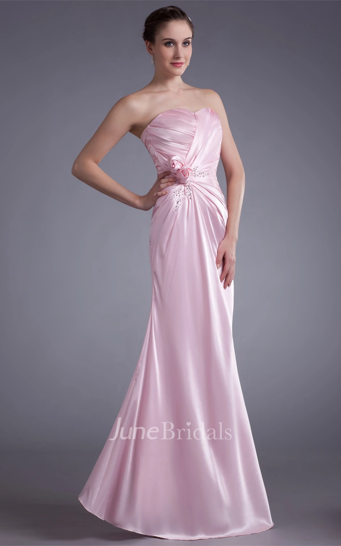 sweetheart column criss-cross dress with beading and flower