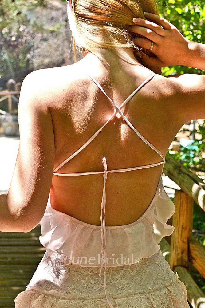 Spaghetti Tired Lace Vintage Wedding Dress With Sweep Train