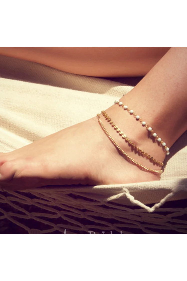 Simple And Stylish Fashion Bohemian Beaded Sequins Bare Chain Ankle Bracelet 22Cm